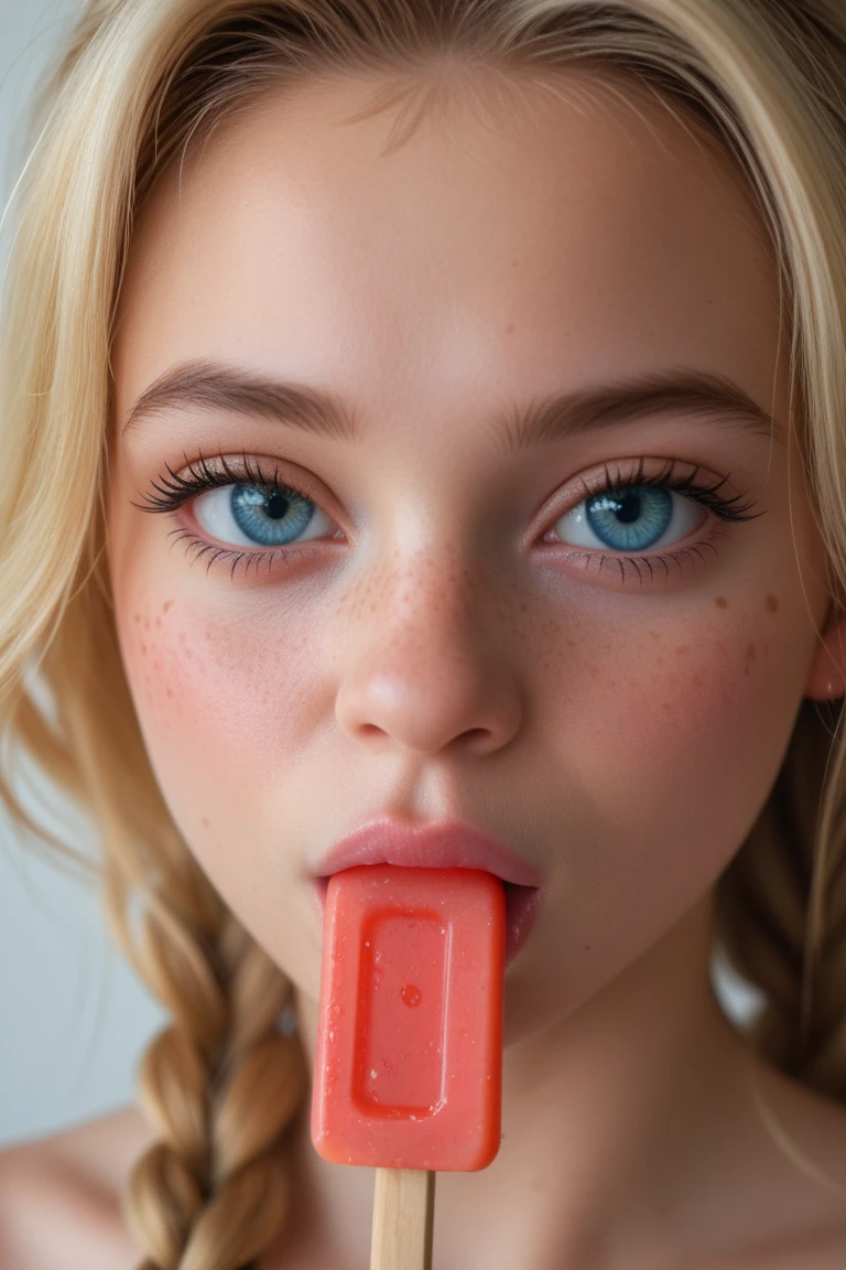  ((best qualityer)), ((work of art)), (detailded), um close-up detailded do rosto, very young blonde girl, licking an erect ?????, completely naked, slim model with perfect face, gorgeous green eyes, innocent air, girl with H&#39;Stern photo model face, big captivating smile, rain background on the football field. (an adult man with a hard and thick ????? penis next to).