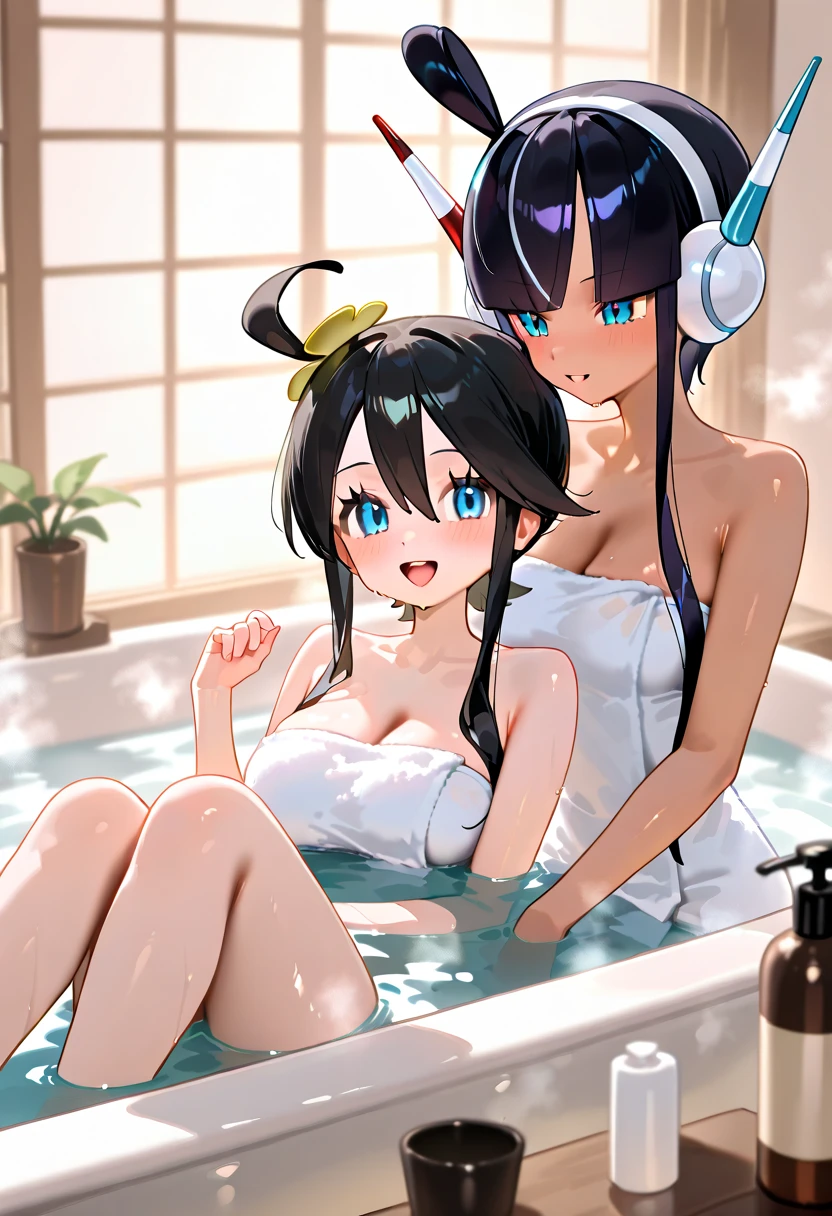 Cat ears and cow print bikini Long twin tail hair Rooftop pool smile Cute Girls