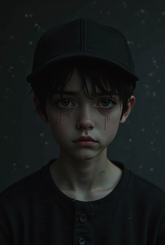 masterpiece, noise reduction, one boy, Best quality, sharp image, permission 8k, sharp image, Just focus, stunning composition, volumetric lighting, super quality, Very detailed, young very thin guy 18 years old, European, pale skin, black curly hair, tired look, grey eyes, bags under the eyes, in a black sweatshirt, headphones on neck, in blood, surrounded by scary ghosts, horror, a nightmare, horror