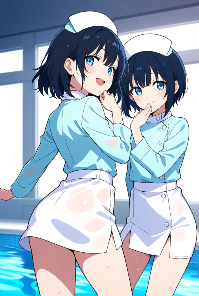 ((nurse、On all fours, from side、 multiple views)),((Glasses))、woman,Full body photo, ((white background. White bed in a love hotel))) Best image quality, high quality, The background is clear，きれいなwoman, Japanese, detailed, detailed eyes, detailed skin, Beautiful Skin, 超High resolution, (reality: 1.4),とても美しいwoman, A little younger face, Beautiful Skin, thin, (Ultra-photorealism), (High resolution), (8k), (非常にdetailed) (Beautiful and detailed eyes), (非常にdetailed), (detailed face), Displaying the viewer, Fine details, detailed face, Staring straight ahead, Staring straight ahead, Photo Real, Baby Face,Hairstyle: short hair,Brown Hair、smile,(((topless ,breasts out,Bikini pants、)))(Gaunt, Skinny,)(((Gaunt, Saggy breasts, ,)))(,))hair over one eye, from below,　(((nurse、On all fours ,from side, multiple views,)))