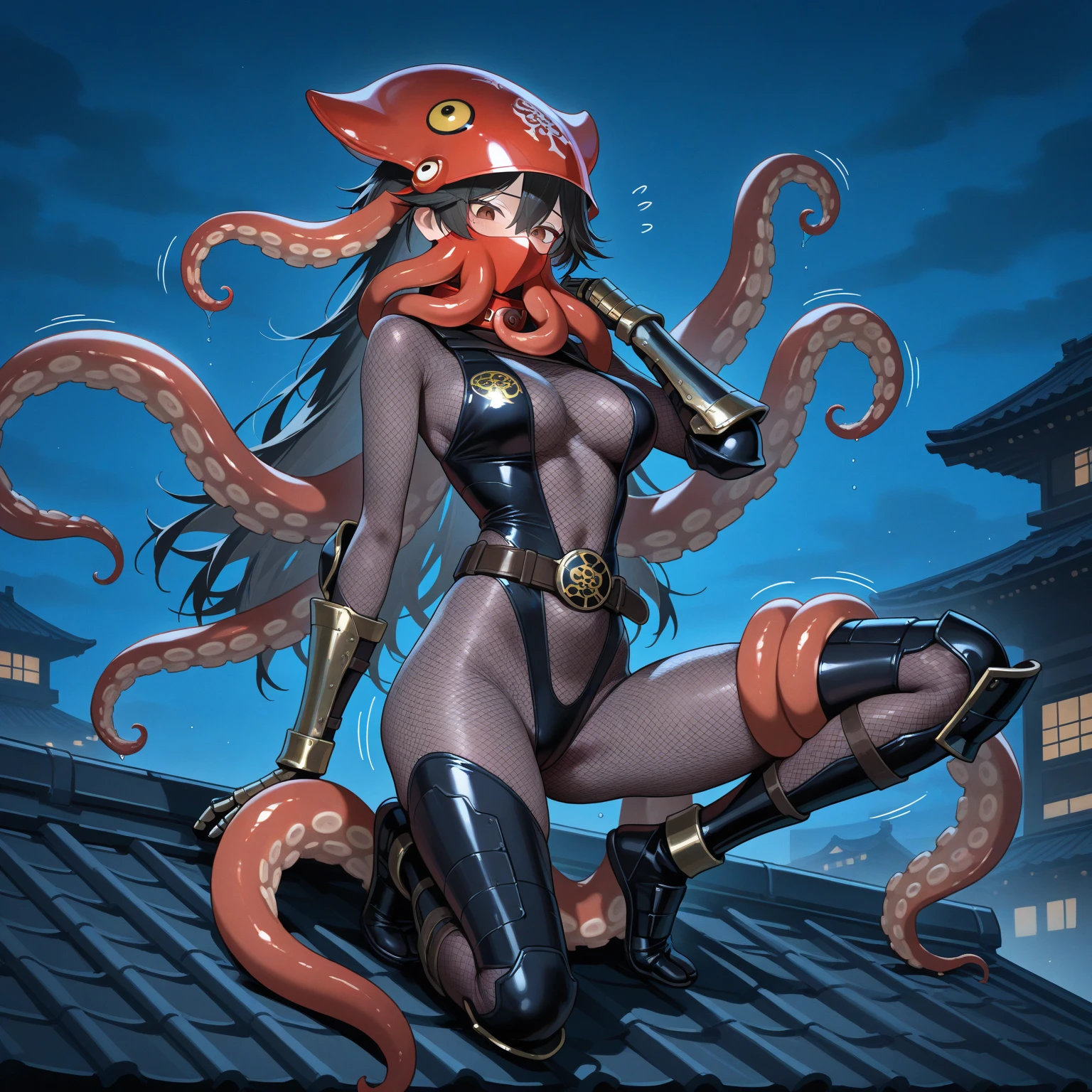 one-girl、bust，Obscenity、Lots of detail、Small head、The background is complex，Purple shorthair、Big orange eyes、Red blush、Tears、Tongue stock、Desperate look、teary，Milky white liquid，Huge octopus,Tears、Long dress，The tentacles are wrapped around the crotch、Tentacles grasp the buttocks、Under the water、20+tentaculata，There are many smaller eyes on the tentacles，Black Castle Background，Octopus tentacles，The tentacles are covered with eyes，Tentacle Girl，Lots of details，monstergirl，Under water，wonderful dress，dark castle background，black lence stockings，Tentacles wrap around the body，The body is wrapped in many tentacles