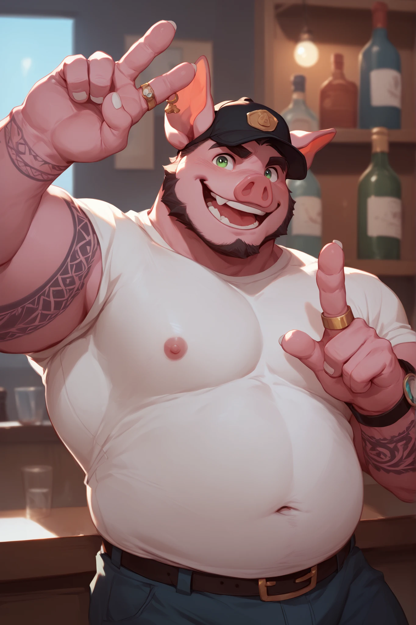 Browsing Caution。Super muscular boar beastman。Blindfold。A desperate and painful look。Mouth wide open。Licking a huge black and red erect penis。