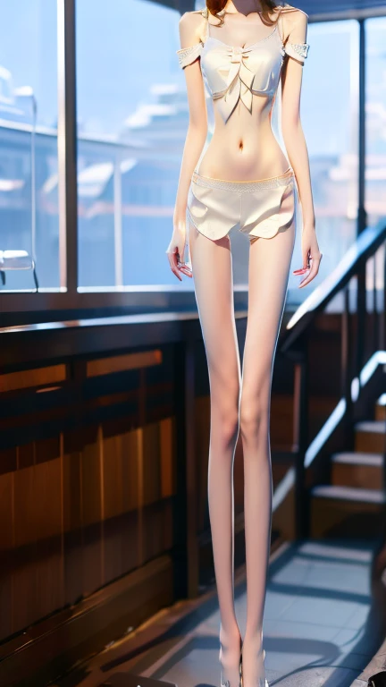 1girl, solo, full body portrait, white camisole vest, high heels, yoga suit, black silk, masterpiece, best quality, realistic, super detailed, (shiny skin, sweating: 1.4), looking at the audience, light blue short hair, red eyes, slender, dynamic light and shadow, high resolution, sharp focus, depth of field, fine eyes, pupil sharp, pupil realistic, (C cup: 1.2), (skin white: 2.0), (long legs: 1.8), (clothes transparent: 1.5), outdoor, sky