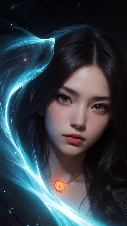 blue long hair,Nice face,choker necklace,Heterochromatic pupil,Gini Coefficient,Full body photo,Big-breasted girl,Cardigan