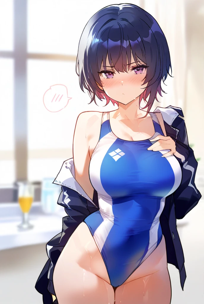 masterpiece, best quality, highres, ny1,,looking viewer,,spoken heart,6yo,(petite), ,swimsuits,leotard,socks,expressionless,my room,smile,on bed,nsfw,