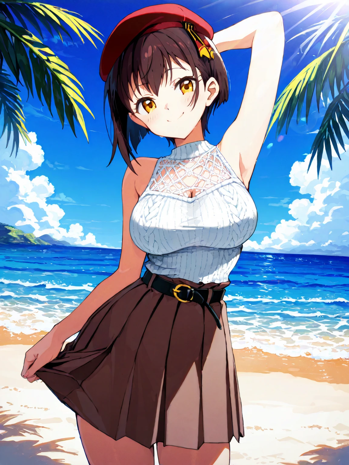 Mirai Kasuga, (highest quality, 8k, masterpiece, Very detailed:1.2), (Lens flare, Particles of light, Shine), Big Breasts, smile, Open your mouth, masterpiece, highest quality, Very detailed, High resolution, Very detailedなCG, (Official Art), Off the shoulder, ((nsfw)), (((Completely naked))), (Embarrassing:1.1), (blush:1.2), Open your mouth, (shout:1.1), (Moving lines:1.1),  blue sky, summer, Sandy Beach, Cowboy Shot