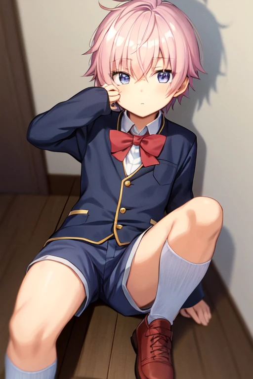 One boy(Pink Hair、blush、Trance、Sweat)、Completely naked、Spread your legs、Small penis、Humidity、High resolution