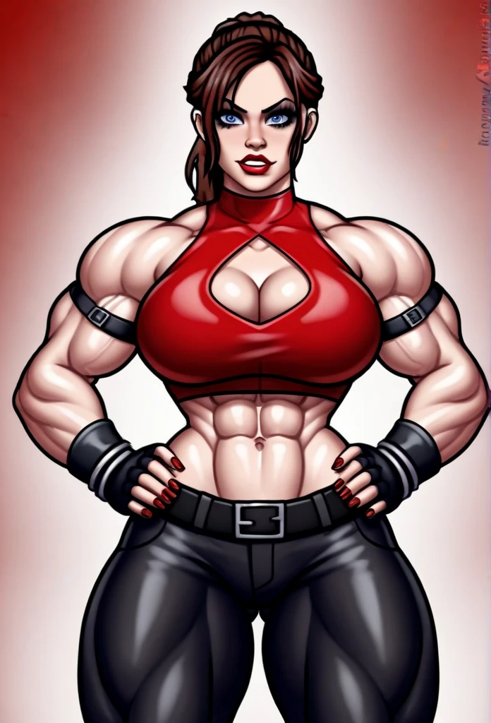 very big power house muscle woman big biceps sings