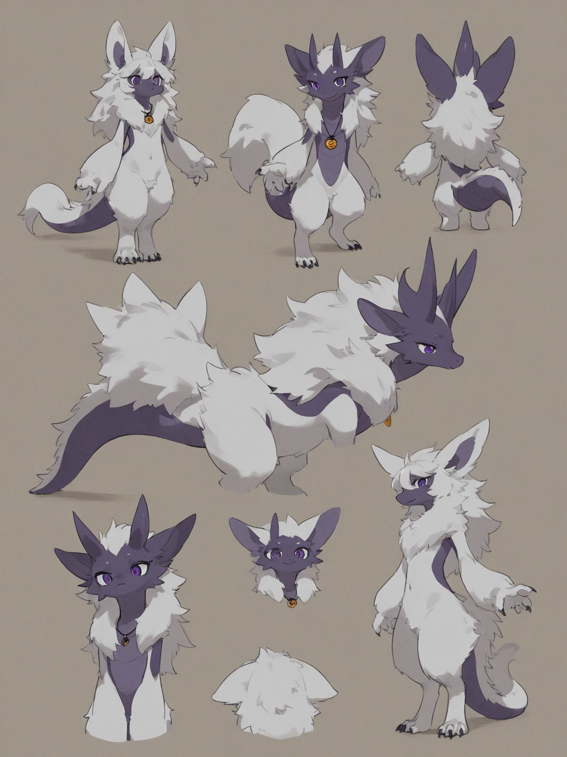 An alien creature, white skin, strong yet slim, small circular eyes, white fur on the back, bipedal, hectomorph, various angles, (front, back, side), model sheet, reference sheet.
