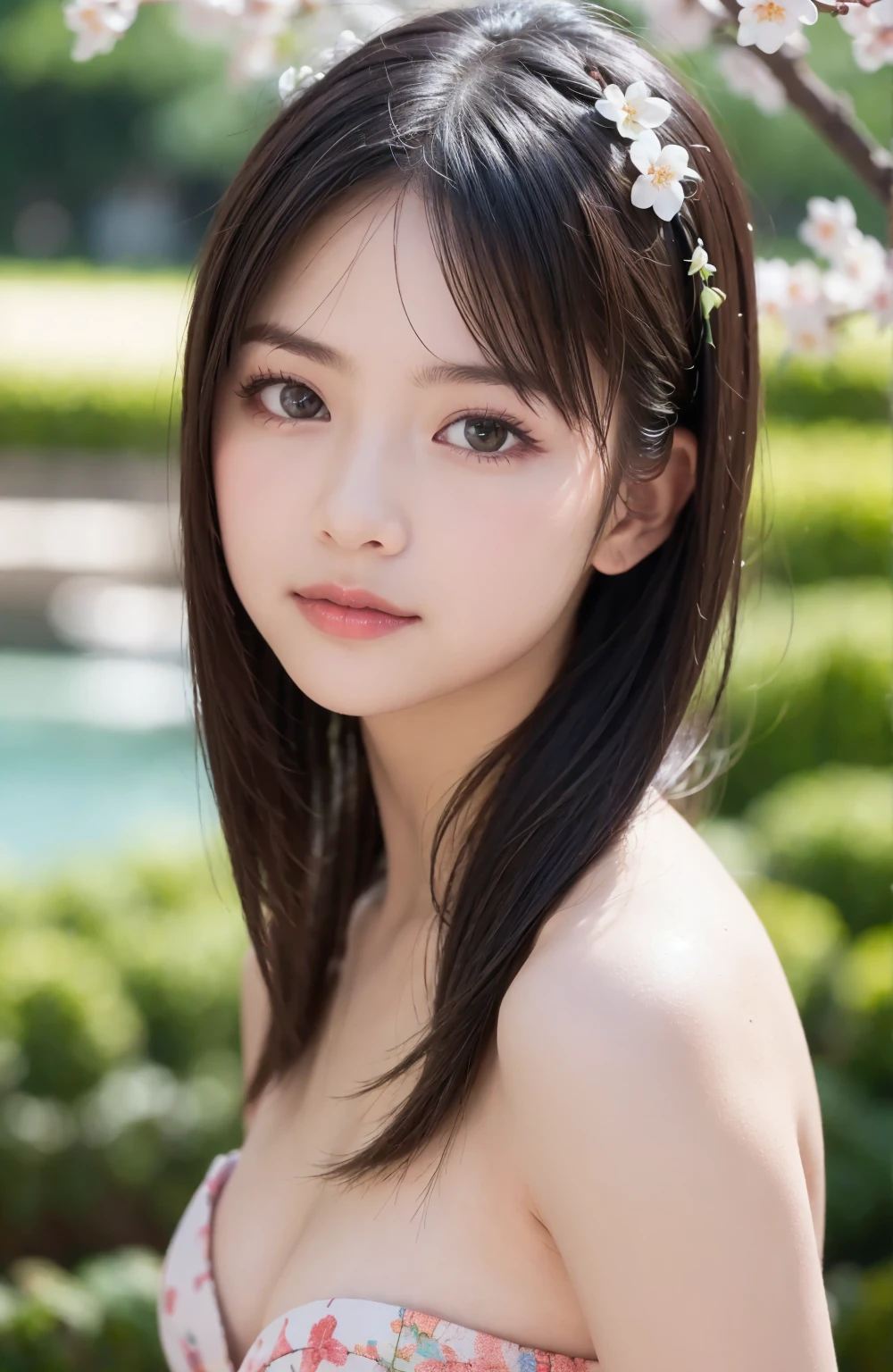 masterpiece, Best Quality, Raw photo, 8K, ultra-detailed face, 1girl, Close-up, Beautiful detailed skin, backlight, soft light, bashful, (shoot from front:1.2), an ecstatic look, Luminescent, Anatomically correct, hair up, Eyes and faces with detailed, Textured skin, Professional Photography, Bokeh, Portrait, Professional Lighting, Solo, Cute, Girly, Film grain,