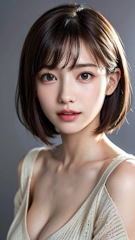 (A hyper-realistic), (illustratio), (hight resolution), (8K), (ighly detailed), (The best illustrations), (beatiful detailed eyes), (top-quality), (ultra-detailliert), (masterpiece), (wall-paper), (详细的脸), drooing eyes,full of sweat,Upper body close-up,short-hair,inner colored,独奏, japanes, Concrete background、夏天