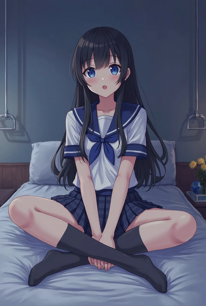 Six high school girls in sailor suits resting on beds in the nurse&#39;s office due to poor health caused by the change in seasons.
