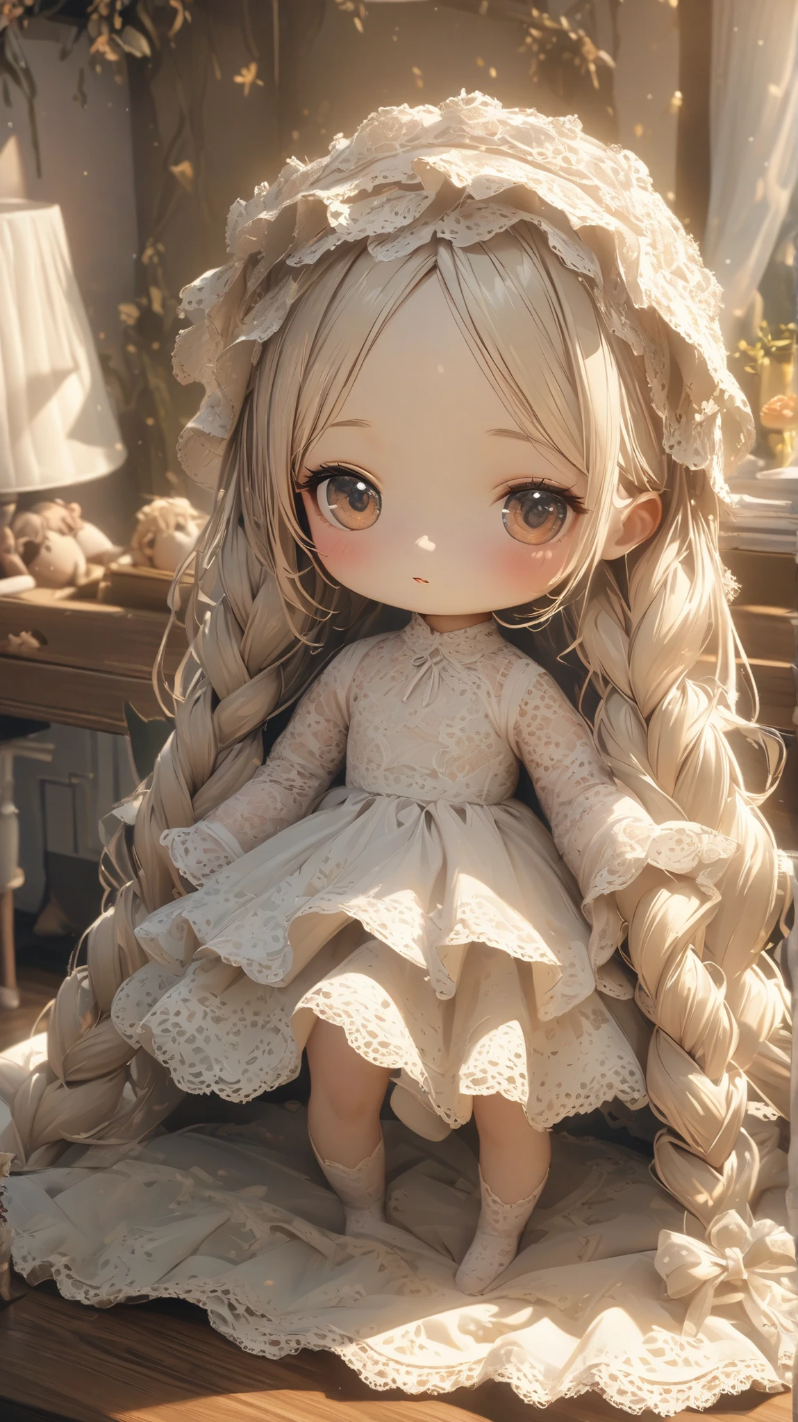 White laceで出来た娃娃, Beautiful lace baby, Lace dolls for room decoration, indoor, White lace, Very delicate lace, best quality:1.2, 4k, 8K, Very detailed, High Detail, masterpiece:1.2,