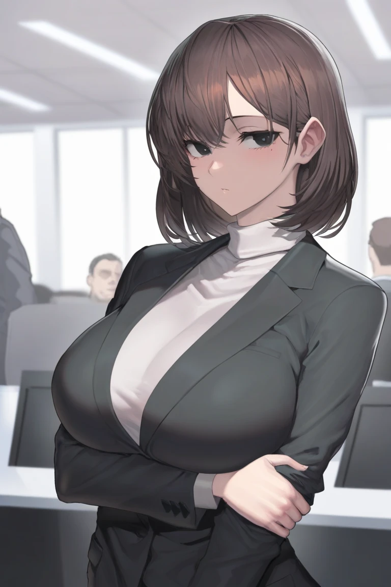 (zPDXL2), score_9_up, ((adult)), (Human:1.2), (female, tomgirl), with Center long black hairstyle, (wearing half mask, covers the 1eye), business suit, shows stomach, breast_heart nand sign, thigh visible, show legs, scene background, BREAK
AissistXLv2, unaestheticXL_bp5, SimplePositiveXLv2, zPDXL2 PonyXLV6_Scores