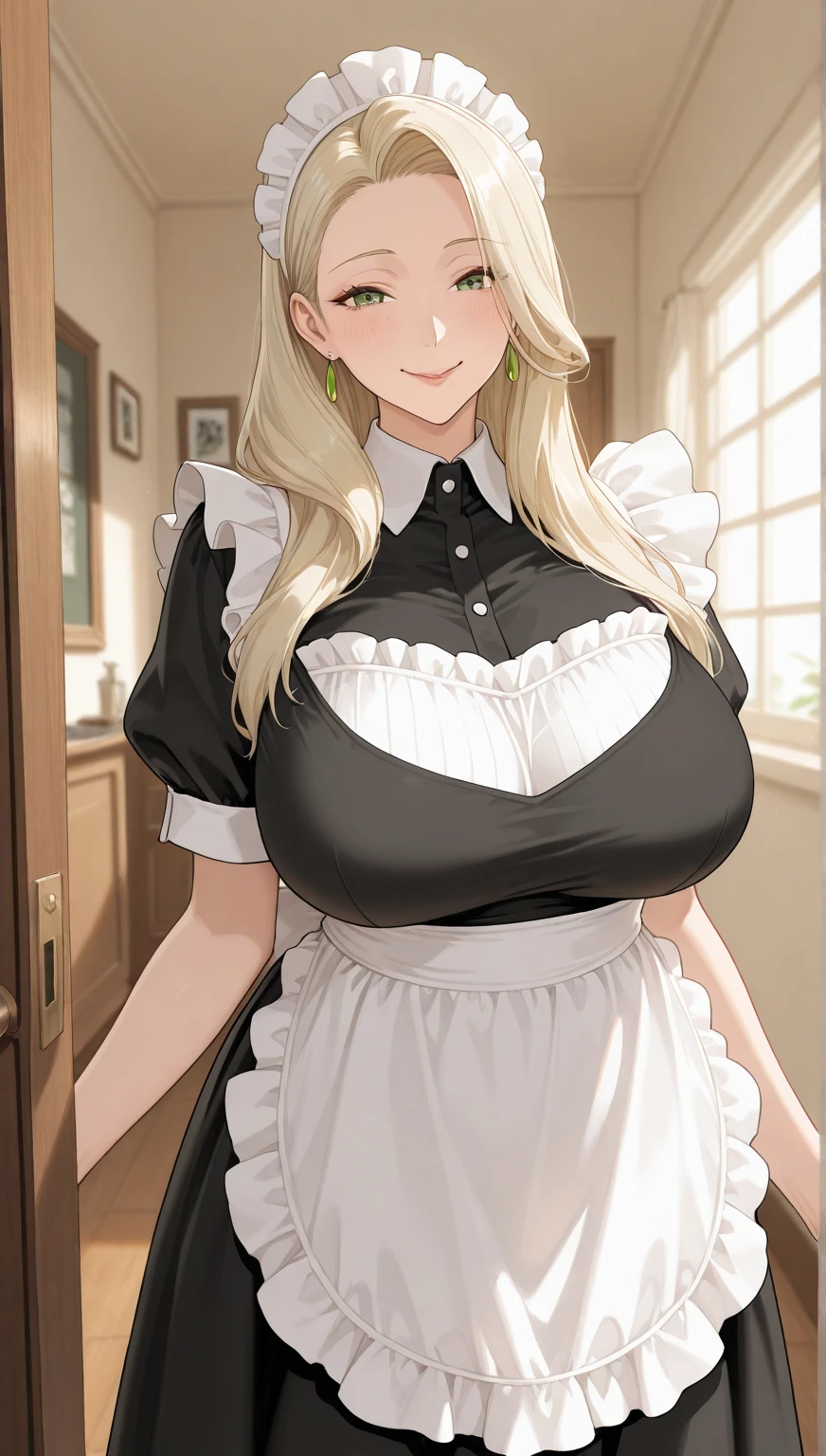 masterpiece, best quality, 1girl, solo <lora:ff7claudia-nvwls-v1-000009:0.8> ff7Claudia, ponytail, brown dress, apron, long sleeves, huge breasts, contrapposto, looking at viewer, lips, bedroom