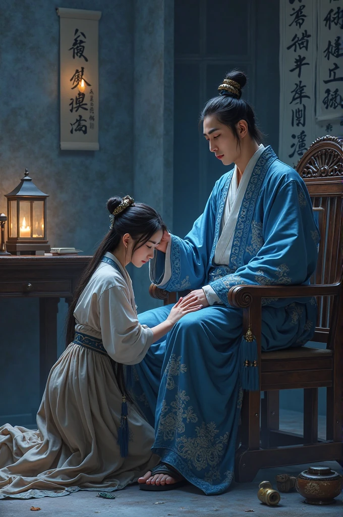 Close-up of a person and a woman lying in bed, Palace , A girl in Hanfu, Hanfu, Wearing ancient Chinese clothes, xianxia fantasy, inspired by Gu An, with acient chinese clothes, Inspired by Seki Dosheng, heise jinyao, zhao yun, Ruan Jia and Fenghua Zhong