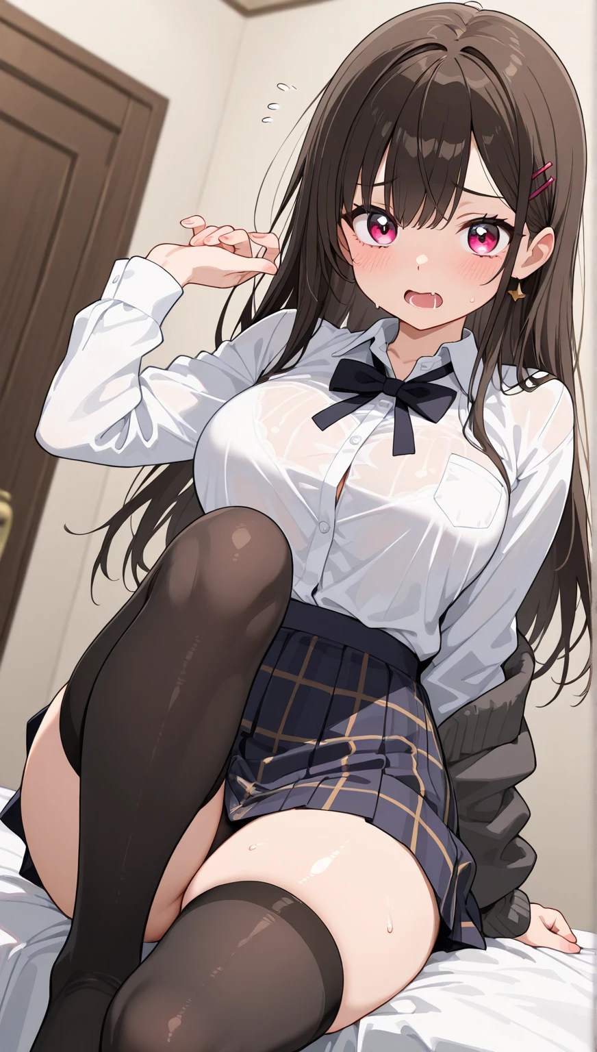 ((((Perfect Anatomy, Very detailed肌)))), 1 girl, Japanese, , Glowing Skin, Large Breasts:0.8,avert your eyes, Take in the view,,
Beautiful Hair, Beautiful Face, Beautiful attention to detail, (Long black hair:1.7, Half Up:1.5),
Beautiful clavicle, Beautiful body, Beautiful breasts, Beautiful thighs, Beautiful feet, Baby Face, Mole under the eye,
((White collared shirt, Dark Blue Vest, dark blue micro mini pencil skirt), Mid Boots, (Beige hooded coat, Open the coat yourself)), Very sexy, Wet crotch, Captivating thighs, Camel Toe, ((Animal Collars)),
((Pussy juice:1.9, ))
((Ahegao, Embarrassing, Drooling, Please open your mouth wide)), (((walk, Sex toy in panties), Female masturbation, Abuse, Inserting an Object, vibrator)),
(Beautiful views), winter, Midnight, Hokkaido, Sapporo, The smell of the park, crowd, Christmas, Christmas tree, illumination, TV Tower, snow, snowfall:1.7, Frozen Weather, Frost,
(8k, Highest quality, Masterpiece:1.2, Very detailed), Beautiful illustrations, Cinema Lighting,Leg spread