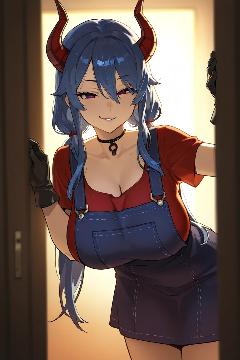 score_9, score_8_up, source_anime, 1girl, solo, KoboKanaeru, blue eyes, long hair, blue hair, colored tips, white hair, high-waist skirt, The uniform features a vibrant, orange batik patterned shirt with long sleeves. A simple black belt cinches the waist.,long skirt, black skirt,, long sleeves, , standing, indoors,house kitchen, (bound with an excessive amount of ropes), (bound wirsts), (arms behind back), (tapegag, tape gag), dramatic,  (looking at viewer), (detailed pupils:1.3),pencil skirt,big breast 