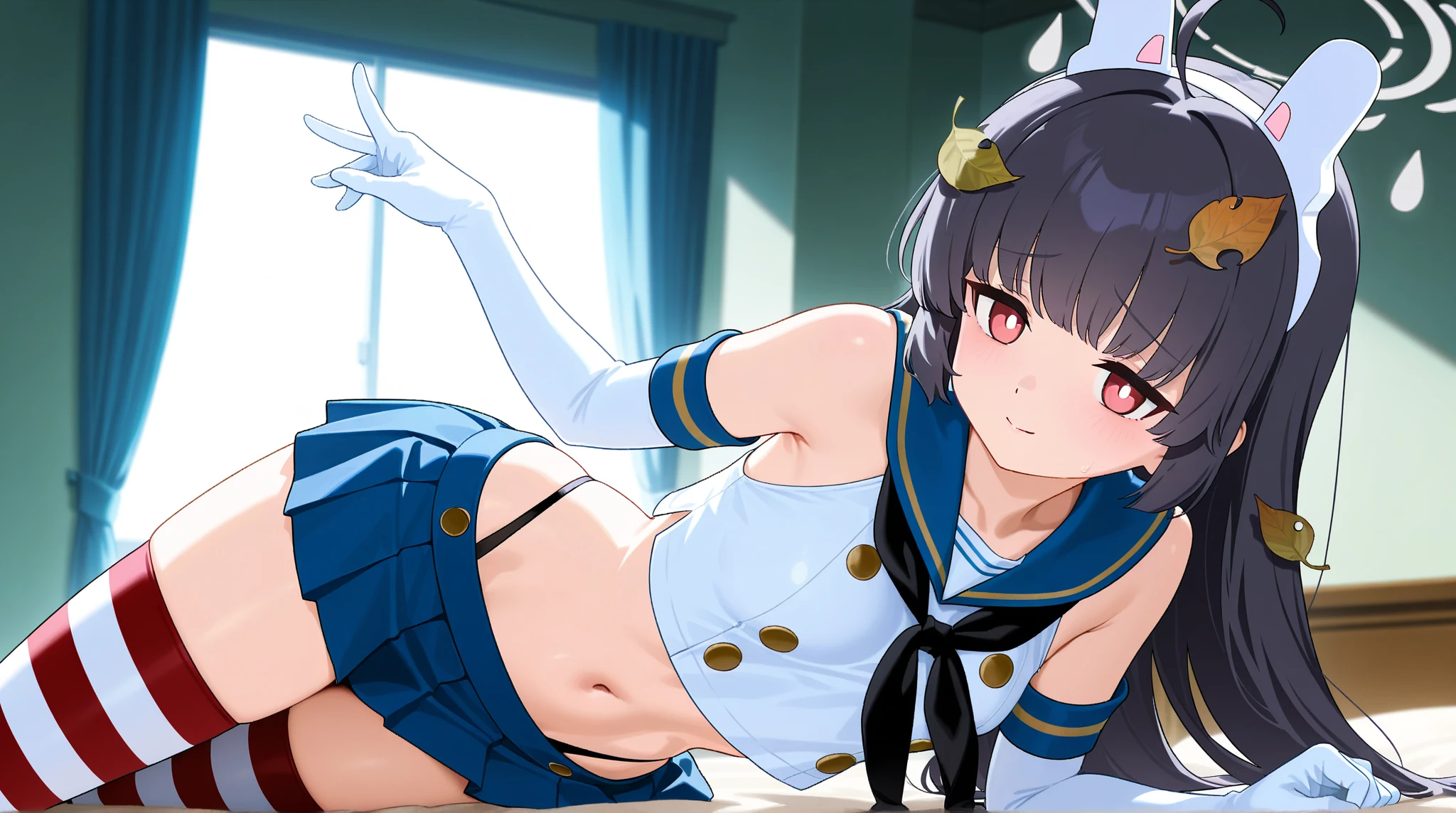 beautiful beautiful girl black uniform with miniskirt white stockings with black hair blue blue eyes on the japanese street akihabara swastika pink panties high quality details