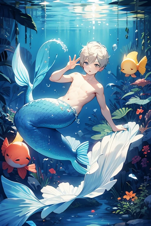 mermaid、Merman、young、delicate、Slender、whole body
