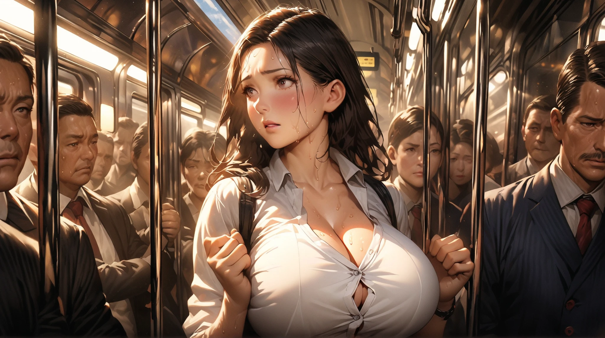 Girl surrounded by a crowd on the subway,nsfw