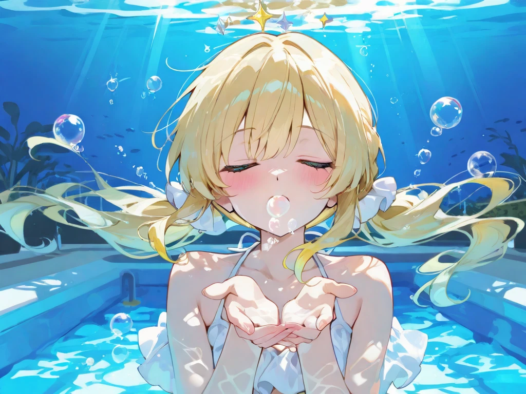 hiten kei style, claude monet, oil painting, mermaid, ((topless)), nsfw, masterpiece, underwater, coral reefs, schooling fish, 1 girl, nipplricately detailed, navel, bare shoulders, blonde hair, pearl necklace, fin hair ornaments, under sea, extremely detailed, bare breasts, pufles, blues, barch, soaked, medium breasts, arm strap, swimming, oft eyes, smiling, armpit, haphalf open eyes, lusty eyes, blushing, long hair, side banhuge nipples, erect nipples, detailed nipples, medr