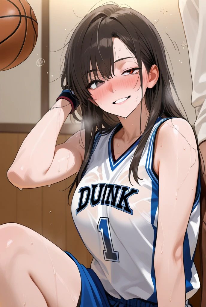 One Woman、beautiful girl、high school girl、basketball、basketballのユニフォーム、Lakers uniform、Wristband、Side Ponytail、Long Hair、basketballスタジアム、basketballでオナニー、The stands are full、Highest quality, Thick thighs、大きなButt、Black Hair、Sweaty body、Number 14、take a shot、Her uniform is flipped up and her bra is visible、Black bra、The opposing team is on the defensive、Leaning forward、dribble、block、Surrounded by black players、Black athletes groping women、Be touched by the crowd、Surrounded by black people on all sides、Buttを嗅がれる、Black man smelling a girl'Butt、巨大な黒いpenisに驚愕、Grabbing a Black Man'penis