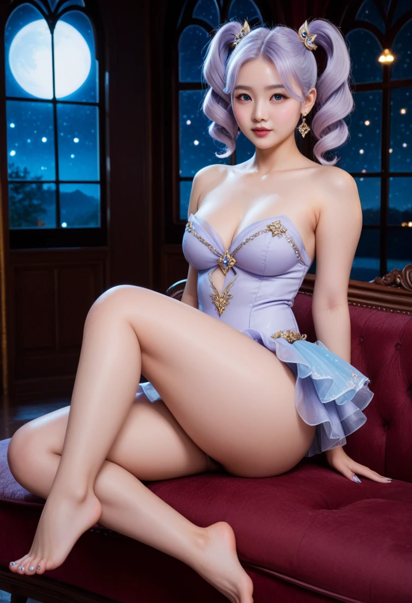 anime - style woman in purple lingerie sitting on bed with lamp, succubus in tight short dress, 8k high quality detailed art, wlop and sakimichan, royal elegant pose, wlop art, commission for high res, extremely detailed artgerm, wlop glossy skin, ! dream artgerm, fanart best artstation, full body xianxia