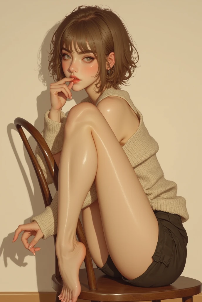 1 woman, bald, blue skinned demon girl, tiny ivory nubs on her forehead, looks like Tessa Winters, ((very small breasts: 1.3)), ((close-up, open legs, hand on her pussy)), (dark hair) (short wavy hair), ((nude, leaning on old leather sofa, legs open)), (view front, naked), (straining expression, eyes wide open, full lips, feel pain, spread legs:1.4), (masterpiece, best quality:1.2), photorealistic, HDR, 4K, 8K, 16K, perfect face symmetrical face, anatomically correct face, (chubby), (puffy nipples), symmetrical face, anatomically correct, ((large areolas)), (her pussy is super creamy), ((transparent smeared mucous only on her pussy)), (clean chest), floral wallpaper, ((saggy breasts)), (((clear vagina secretion))