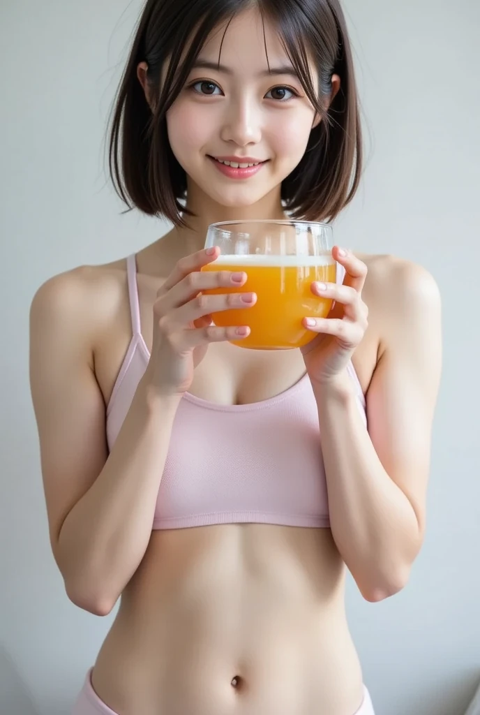 back style,5people,japanese extra cute ladies,bob hair,3 people,whole body composition,white bikini,idol,shiny skin,detailed skin,super real human face,age20,drinking a mojito,wear tiny bikini,on summer beach,extremely detailed body,hair fluttering in the wind,shine smile,well-trained body,Realistic,RAW photo,real person