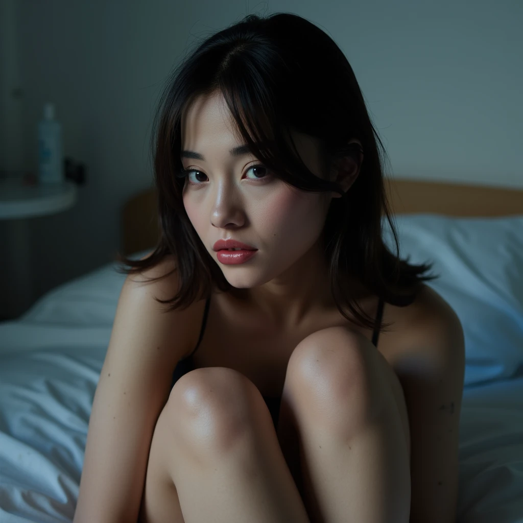 Ultra-high resolution, (Realistic: 1.4), RAW Photos, highest quality, (Realisticistic), concentrate, Soft Light, ((28 years old)), ((Japanese)), (front, Young Face))), (Written boundary depth), masterpiece, (Realistic), woman, short hair、Black Hair,  Bedroom, Small breasts、Small breasts、Sleep on your back:1.5、Empty-handed:1.5、judo、whole body