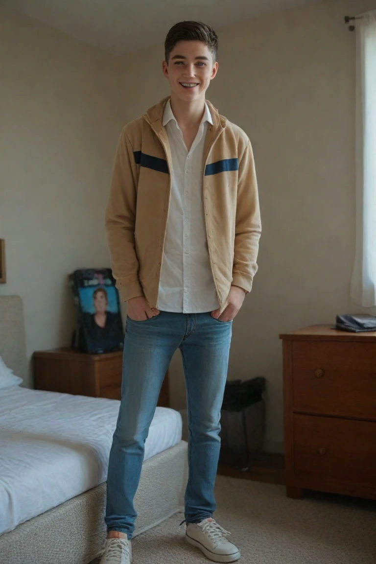 younge boy, Brown hair, Cotton clothes and cotton pants, ((pee stain)), the shy, I was stopped at the door of the toilet and was not allowed to enter