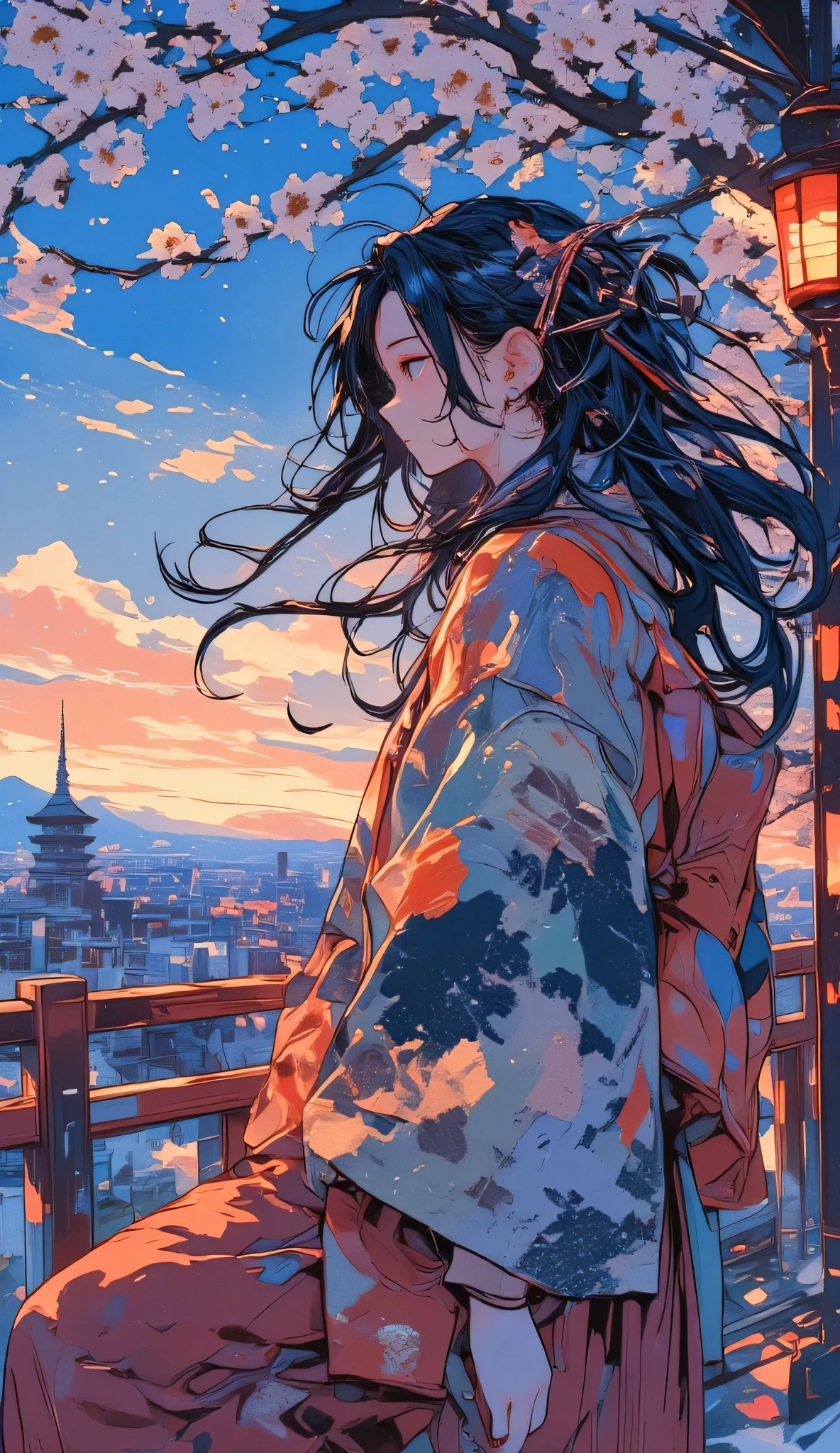 (top quality, high resolution, masterpiece:1.4)、8k、((handwritten、watercolor pencil drawing ))、Rai、Shrine maiden、Photoreal、Outstanding Artistic Performance、Breeze of the wind at dusk、Taikobashi in the Meiji period drew an arc with a red parapet、Willows swaying in the wind、Place your hands on the balustrade and look into the distance、 textured face、無地のShrine maiden服の女の子が一人、plain red hakama、、 Beautiful white skin seen from the side of her head、 deep, Shining black eyes drawn in detail 、Don'Don't See Who Sees、degree of head bowing、 Moisture Strip、long hair swaying in the wind、Shiny, fine, black hair、足元に小さなRaiトブラウンのトイプードル、Seated Looking Up at a Girl、 fluffyの毛皮、 detailed coat、 Transparent subject 、 intricate details that can be seen through gym clothes 、The background is a twilight sky 、 Serene Atmosphere 、Expression of light and dark 、( fluffy、Bokeh)、isometric view、perspective、