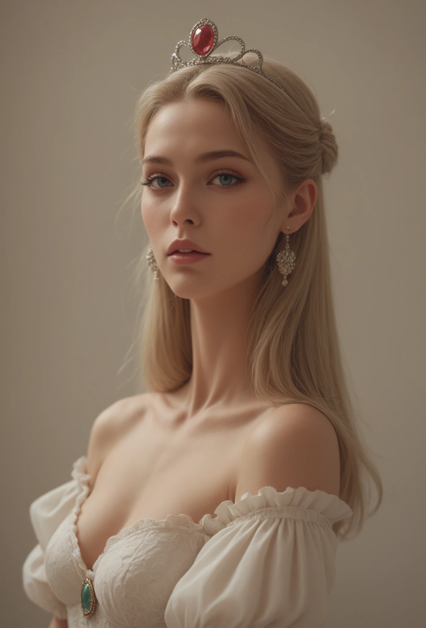 Masterpiece, of the highest quality, (enfocarse Alone), (Perfect face:1.1), (high detail:1.1),dramatic, 1 chico, (pale skin), long white hair, white eyes, [light eyebrows], Alone, Venetian mask, white luxury suit, covered navel, sensual lips, covered, dance room, detailed background, art by Artgerm and Greg Rutkowski,  cinematic lighting, rose