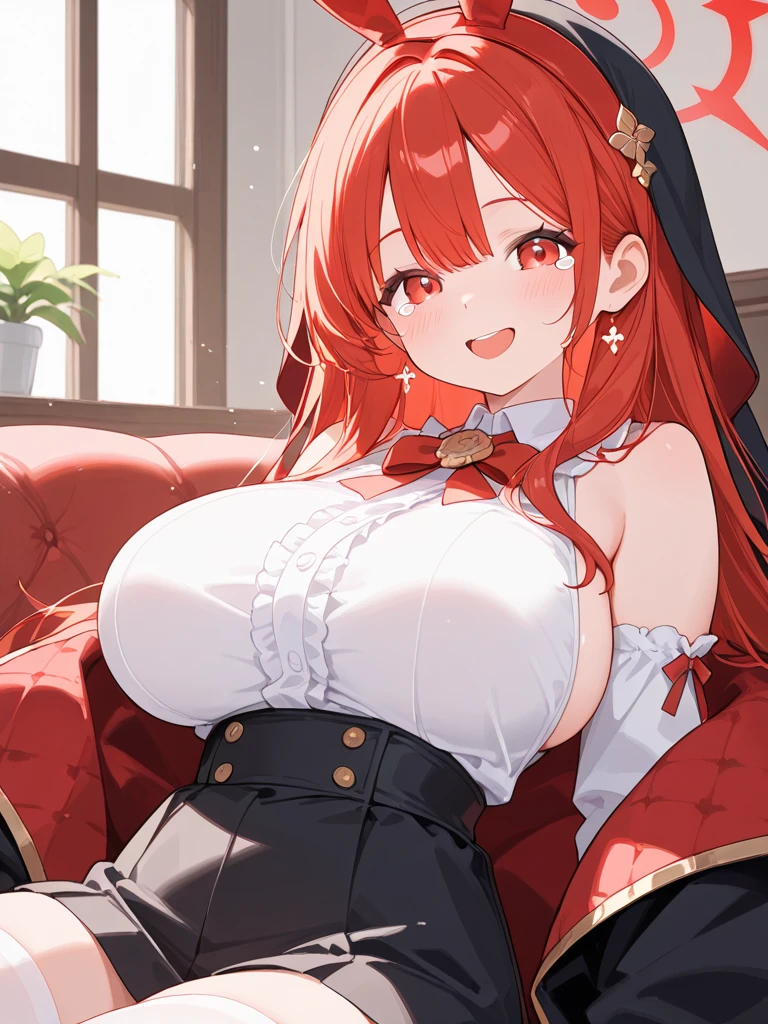 pale red hair、girl、Bob Hair、Big Breasts、White flower、Innocence、cute、smile、skin