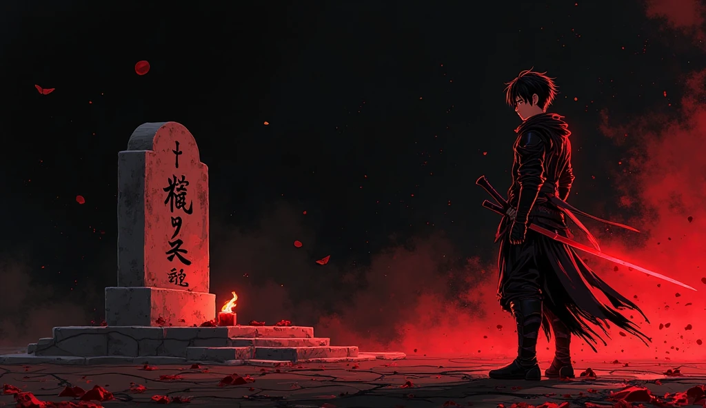 As we pressed onward, we encountered battlefields stained with the blood of fallen warriors. Ayame's voice took on a somber tone as she recounted the stories of bravery and sacrifice that had unfolded in those very fields. The lanterns that lined the path flickered in the breeze, casting eerie shadows upon the ground—a constant reminder of the battles fought, and lives lost. ancient Japanese scenery, temples, (mysterious black fog), journey to the west, (dilapidated), (battlefield)), (blood stains),absurdity, realistic lighting, (abyss) masterpiece, high quality, beautiful graphics, high detail,
