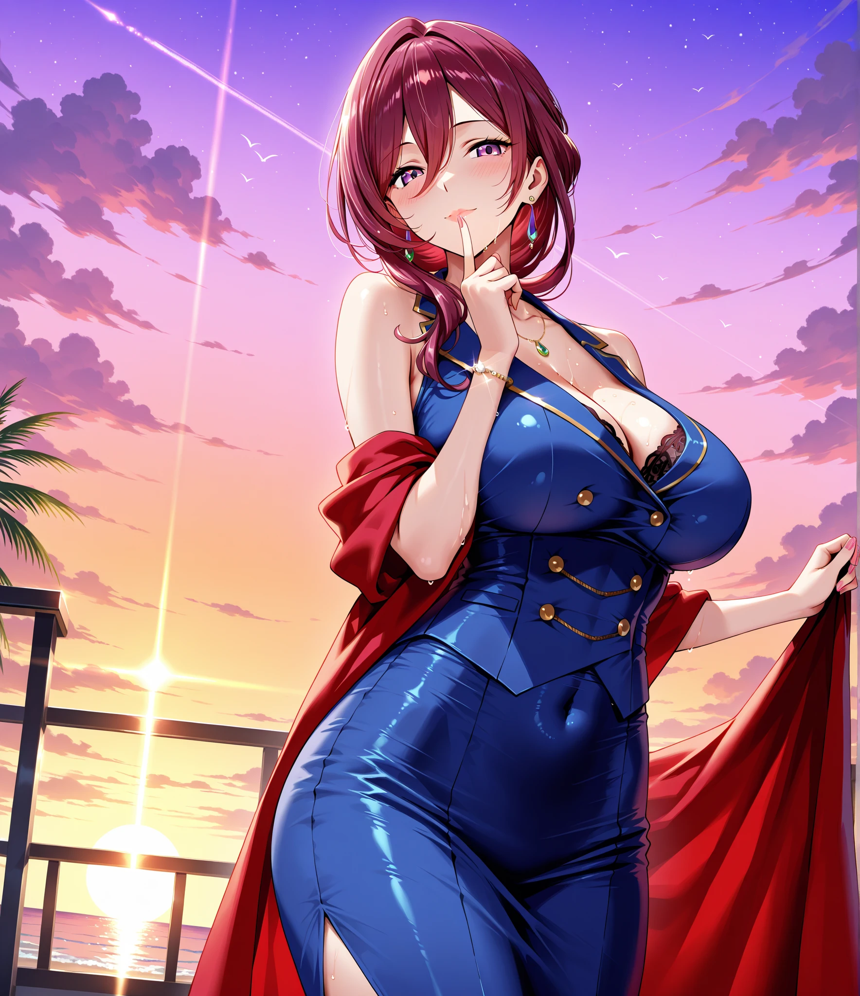 maryms, Best Quality,(beauty), 1girl,phisically-based render ,ultra highres,(cowboy shot:1.5),narrow waist, LeonaMS ,muscular, big blue eyes,long legs, leather belt, (cool_color), perfect composition, absurdres, fantasy, focused, (clear clothing, transparent cloth, see-through material), (((cameltoe))), (red hair, freckles, huge breasts, nearly naked, underboob), thick but fit, blend of Natalie Dormer and Zendaya, silk robes, detailed castle background, 20 yo, natural, amazing body, pronounced feminine feature, speaking, laughing, festival, (((loin cloth))), thigh high boots, leather belt,(rainy city), shiny skin, facing viewer, Victory posture,