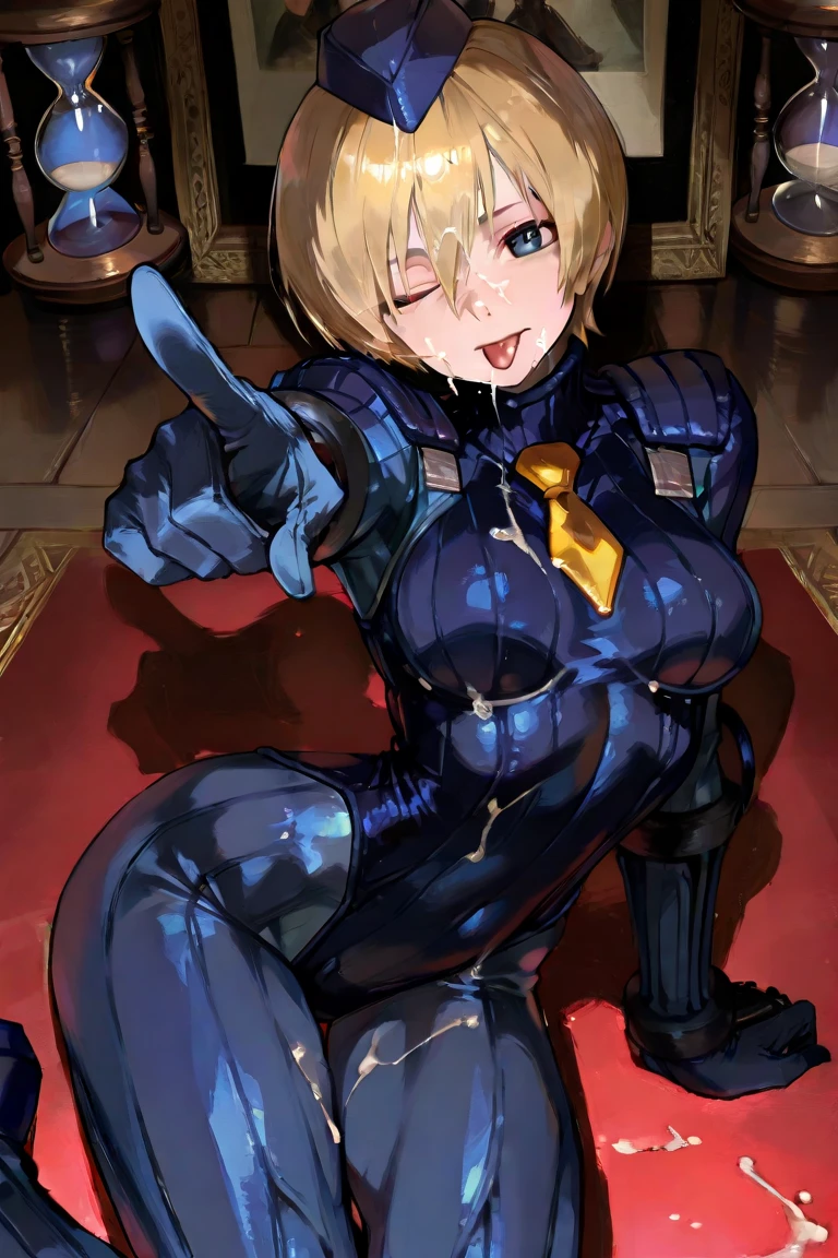 high quality, flexing, (solo darkskin japanese ladyboy:1.5), (latex bondage suits, boots), (detailed blue eyes), (blond manish short hair), (muscle:1.5), (dark shiny skin),(cum shot:1.5), (erected hard penis:1.3), (detailed puffy nipples:1.3), (nipple ring Pierces), looking at viewer, candle, dark dungeon, (smirk:1.2),