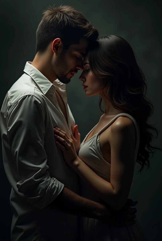 Realistic image of man reaching out his hands to grab a young woman by the neck