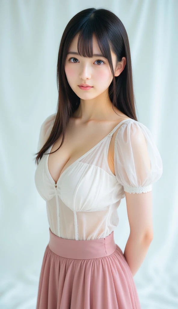 (Best Quality: 1.8), (High Quality: 1.8), (Ultra Detail), Ultra High Definition, (Masterpiece: 1.8), High Definition, High Definition, 8K Wallpapers, 8K, RAW Photos, (Real Sense: 1.4), Real and Realistic, High Definition RAW Color Photos, Professional Close-up Photos, Close-up Portrait Photos, Ultra High Definition, HDR, 8K Resolution, CG, Official Art, Perfect Lighting, Real, Details, Uniform, Super Elaborate CG Unity 8K Wallpaper, ulzzang-6500, (Korean Mixed), 1 Girl, Slender Girl, Very Delicate and Beautiful Girl, Fit Body, Symmetrical, (KPOP Idol), (Korean Idol), Solo, Solo Focus, Slim and Smooth Lines, Long Hair, Slightly Curly Hair, Perspective Bang, Black | Brown Hair, Detailed Face, (Facial Feature Details), [: (High Detail Face:1.2): 0.1], Blush, Blue Eyes, Beautiful Eyes, Lovely Eye Makeup, Puffy Eyes, Eye Contact, Star Eye, Wet Sweat, Smile, Bright Smile, Happy, Cute, Innobu-curly lips, lips, beautiful lips, white teeth, huge breasts, bulge, breast augmentation, thin waist, very fine skin, real skin, firm skin, side view (fair skin: 1.2), cowboy photo (half) body, (upper body: 1.1), dynamic light, glare, watch viewer, dreamy, NSFW, no text, ridiculous, incredibly silly, translucent clothes, ( Detailed clothing features), (tight, wet, short: sexy shorts: 1.3), (tulle panties), (panties with pink floral trim), (pink | lace | elegant | sheer | miniskirt)), plunges, lace | Sexy | Beautiful | Floral Pattern | tight bra, (floral lace bra)), (white bra)), soaked clothes, white ribbon, thin straps, landscape, outdoor, (Disney Castle)), bouquet, blue sky, (((majestic building)), very elaborate design background ((kneeling)), connecting hands and legs, ((elegance | crystal | diamond flip)), direct, Huge wreckage (((Hands off camera))