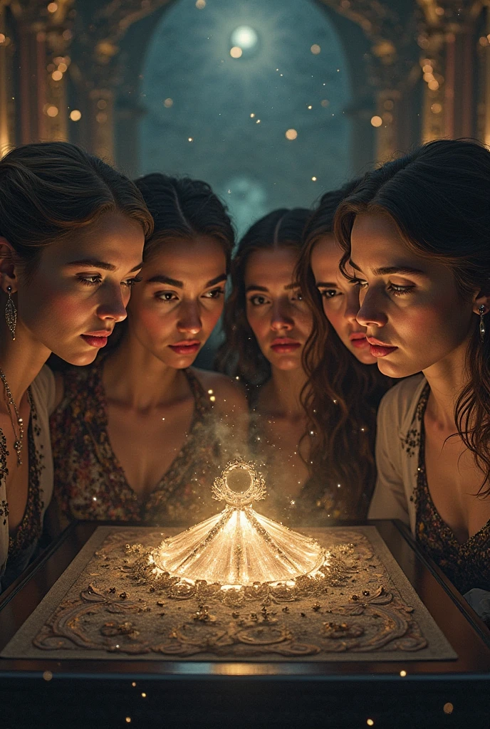"Create an artistic representation of the Parable of the Ten Virgins from Matthew 25:1-13. The scene should feature ten young women, half of them wise and half foolish, holding oil lamps as they await the arrival of the bridegroom. The wise virgins should be depicted as prepared and alert, with their lamps lit and a sense of anticipation on their faces. In contrast, the foolish virgins should appear unprepared, with their lamps either flickering or completely out, and an expression of worry or regret. The setting should convey an atmosphere of night, with stars in the sky and a sense of quiet anticipation. Capture the moment just before the bridegroom arrives, highlighting the contrast between the wise and foolish virgins, and emphasizing the importance of preparedness and vigilance."