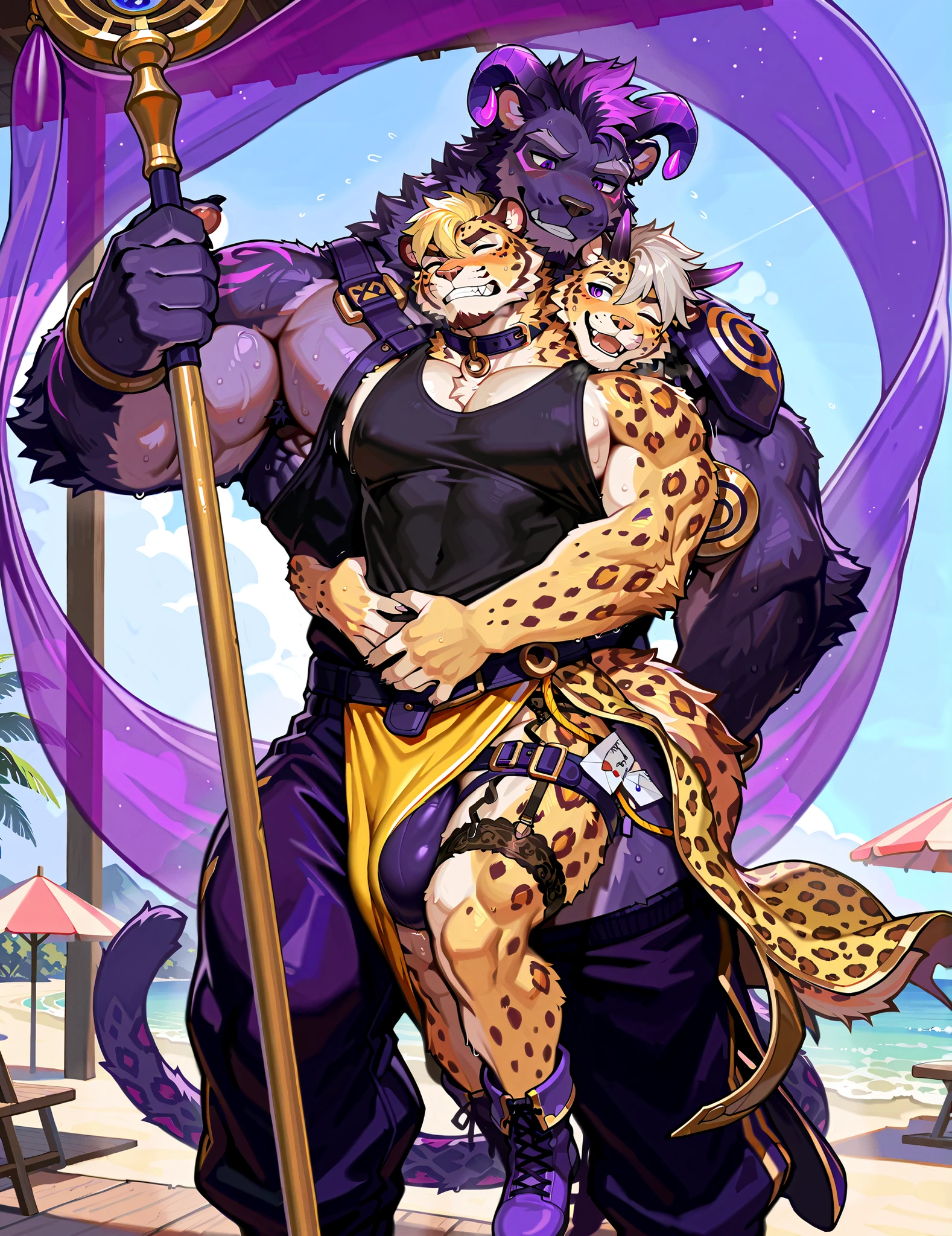 **full render,vector art, 64k, flirty comedy , 2 dark skin people with scorpion tails, size difference couple,Scorpio zodiac couple,scorpion zodiac background::2 (1man,chestnut-skin, almond eyes, dreadlocs,Scorpion manscorpion tail,stinger, boxer, ) and (1woman, chocolate-skinned ,honey eyes, scorpion woman, scorpion tail, stinger, glasses, wearing Scorpion leotard, busty, bubble butt, tone abs, kickboxer,)::2 posing together, high paced, action packed, ((masterpiece, ultra-detailed, highly detailed)) ( full body, (split pov), , ( sense of depth, depth of field, ), anime-realism, lovecore), ROMANTIC, Comedy , depth of field, dynamic angle, scenery, dramatic lighting, volumetric lighting --niji 5 --ar 4:5 --seed 3674** - (relaxed)