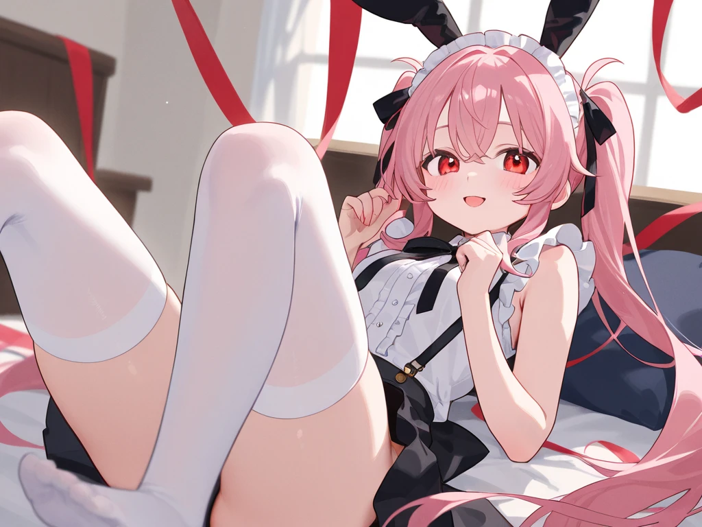aaillya,long_hair,blonde_hair,red_eyes,hair_between_eyes,bangs,white_hair, illyamagical,magical_girl,two_side_up,hair_ornament,feather_hair_ornament,gloves,white_gloves,elbow_gloves,detached_sleeves,ascot,thigh_boots,thighhighs,pink_footwear,boots,bare_shoulders,cape, 1girl, solo, 9 years old, perfect anatomy, short stature, Short arms, Short legs, gigantic breasts, pussy line, fullback panties, (big ass:1.4), blush, ecstasy, bed, bedroom, anime screencap,