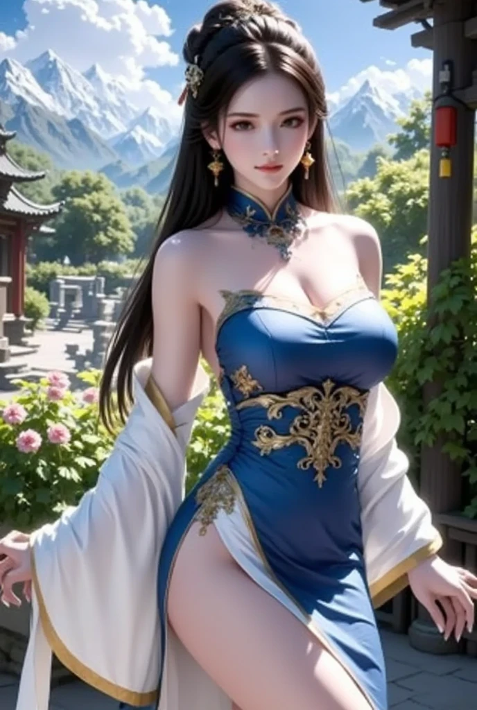 (( commemorative photo)),art works,8k,highres,a rich girl,gorgeous girl,perfect female body,smile,( narrow waist),(huge breasts:0.5),
gorgeous tattoo,china clothing,gorgeous costumes,showy hair ornament,blue dress,perfect face,black hair,middle hair,ancient capital,<lora:PerfectFullBreasts-fCV3.5:1>,pureerosface_v1:0.5,