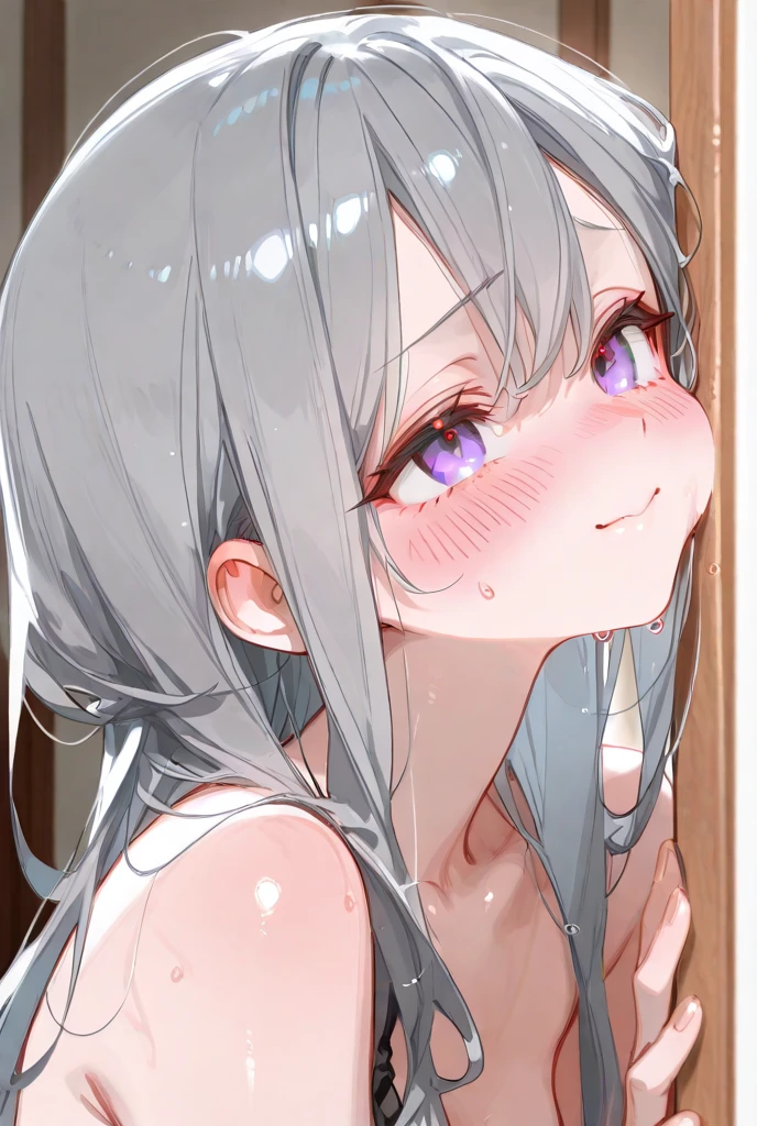 1girl, nsfw, Illyasviel von Einzbern, white hair, red eyes, long hair, hair ornament, empty eyes, large breasts, nipple, Walking, Hospital, frozen, wet, crying, Naked, (1girl) Blank look, Peeing, lactation, projectile lactation