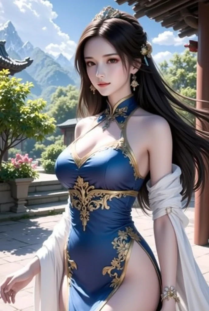 high quality,HD,16K,Sharp Line,1 Girl,fantasy, (Fire Spirits),Pretty Face, Large Breasts, Beautiful legs,In the mountains,Focus Girl,detailed Pretty Face,Detailed clothes,beautiful eyes,Cool,Sexy,Dynamic Angle,穿着华服的神明Strike a pose拍照, Ancient mysterious sexy goddess, Traditional beauty woman, Beautiful female warrior god of war , Beautiful sexy goddess, Gorgeous role-playing, high, Beautiful young girl, Beautiful woman, 华丽Beautiful woman, Complex clothing,Chinese Mystical Aesthetics, Beautiful Asian ancient mysterious girl, Extremely detailed shot of the goddess, Jaw-dropping sexy beauty, Big breasts deep neckline sexy belly button(butt), (bedroom), (Sexy Girls), masterpiece, best quality, Bangs, blush, Chest, clavicle, Eyebrows visible through hair, (Gradient red and gold hair), Jewelry, Long hair,Bright Eyes, ring, (solitary), illustration, fashionable, miss, Strike a pose, background, element, confident, Express, Accessories, majestic, striking, key point, Dynamic poses, ((plump)), (black))Woman in transparent dress,Viewer,(((Full breasts, Keeley University))),Slim waist,(Navel exposed,Bare waist), Long hair, extreme detailed details, 详细的fantasy艺术, Stunning character art, Beautiful and exquisite character art, Beautiful transparent dress, Very detailed, Large Breasts,Chest,Golden ratio figure,Beautiful figure,Ultra wide-angle shooting,Full body shot拍摄,Body close-up,Full body shot,Wearing a pleated tulle skirt,柔和动漫illustration, 柔和的深色background,Fujifilm XT3 Clear focus, f 5.6, High Detail, Clear focus,(Wearing openwork clothing),, (Natural light), (Tempting)translucent, Good velvet quality, Compared, Divine Light,, Silver hair, 天空background, Absolute Strength,Female Shinmei,穿着性感丝绸的Female Shinmei,,Large Breasts,Chest,Golden ratio figure,Beautiful figure,Ultra wide-angle shooting,Full body shot,Body close-up,Full body shot, Wearing a tulle dress, Model shooting style, Large Breasts,饱满Chest,Golden ratio figure,Beautiful figure,(Extremely detailed CG 8k wallpaper unit), The most beautiful artistic photos in the world, , 8K 超HD, ) on the beach,Sexy lazy posture,Sexy seductive expression,best quality,masterpiece,Ultra-high resolution,(Practical:1.4),original photo,Ultra-high resolution