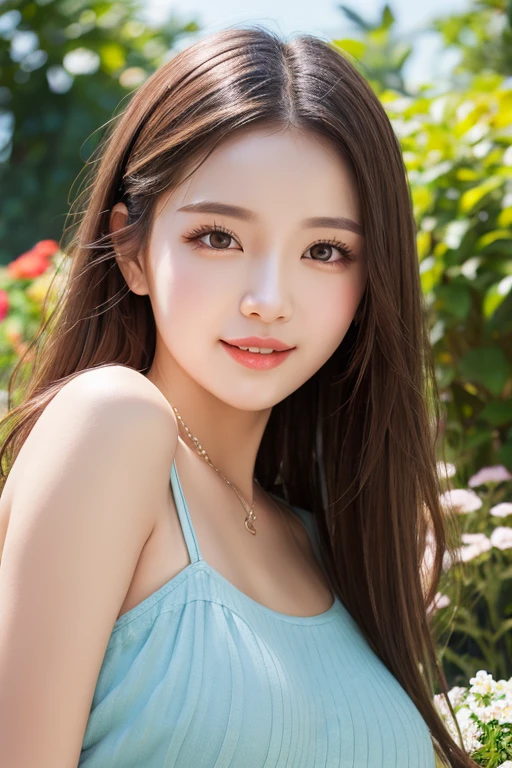 seed:381696201,((From above:1.2))、((Highest quality, 8k, masterpiece: 1.3)), concentrate: 1.2, Cute Girl 1,The nipples are erect、 Perfect beauty: 1.4,Floral print off-shoulder blouse、Randall Color:1.1, Highly detailed face and skin textures, fine grain, double eyelid, whitening skin, ,Highest quality,Ultra-high resolution,you,1 person,alone,_Shiny_skin,iris,necklace,((brown_length_Wavy_hair)),(lips)),eyelash,Front hair,deal with,Compensate,Shiny,pore,skin texture,Large Breasts、smile、Walk in the park、