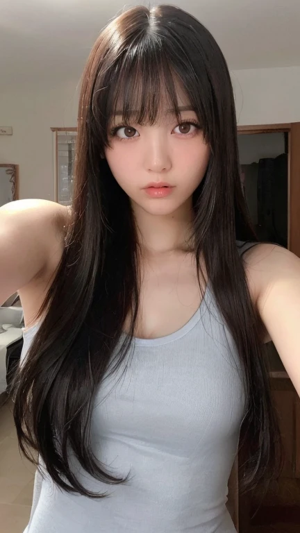 there is a woman with long black hair posing for a picture, jaeyeon nam, ulzzang, with long hair, gorgeous young korean woman, korean girl, beautiful south korean woman, beautiful young korean woman, young cute wan asian face, young adorable korean face, blackpink jennie, the hime cut, wan adorable korean face, beautiful asian girl, jinyoung shin, Karina aespa, Karina, aespa