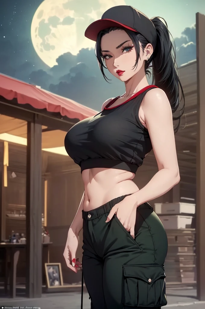 masterpiece, best quality, shizune, vest, long sleeves, pants, looking at viewer, forest, serious, cowboy shot, crossed arms, 1girl ,realistic , (long hair:1.1), (fake huge breast:1.2), (Big Breast W Cup)
