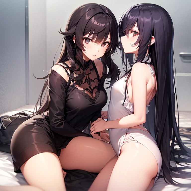 shinkai makoto, Kimi No Na Wa., 1 boy, Shaved head, , Boys are behind girls, Touching the chest, Rubbing breasts from behind, grab, grabbing chest,chestgrab behind back, Remove your bra, Hold the bra, Embrace, Embrace, Kiss on the neck, One girl, Black Hair, Waterfall knitting, Red ribbon, Long Hair, Brown eyes, blue star necklace, Light Cardigan Pink, Open shirt, Yellow shirt Open shift, belly button, cute, Open your mouth, whole body, Long sleeve, Cowboy Shot, masterpiece, On a date, Blushing, Bedroom, night, Sit on the bed , Shaved head,Topless,Nipples are erect,Armpit sweat,Shyness,clear,High exposure,Having my armpits licked,His arms are tied and he is hanging from a rope、A beautiful adult woman with long hair、Underhair grows,I'm leaking